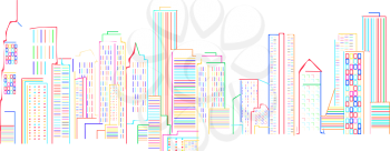Cityscape background with colored skyscrapers abstract art illustration