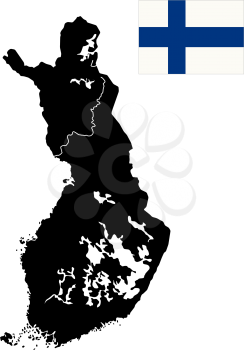 Detailed map of Finland with islands, rivers and lakes. Isolated objects over white background.