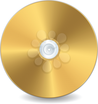 A golden compact disc,  isolated object over white background