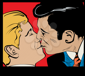 Pop art gay couple kissing, comic style graphic