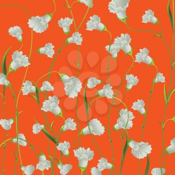 White flowers background over orange, abstract art illustration