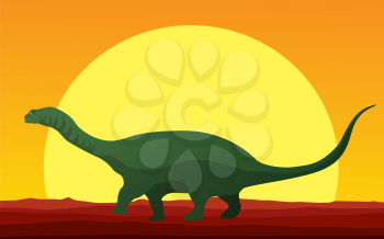 Background cartoon style drawing of a dinosaur in the sunset