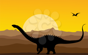Backgrtound illustration with dinosaur silhouete