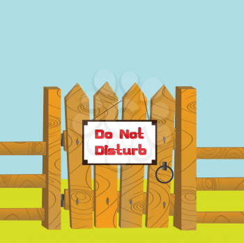 Cartoon style illustration of a wooden gate and fence with Do Not Disturb sign posted.
