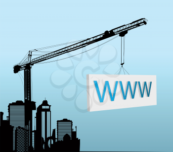 Conceptual graphic with a large tower crane with www sign
