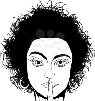 Comic style black and white drawing of a girl requestion silence