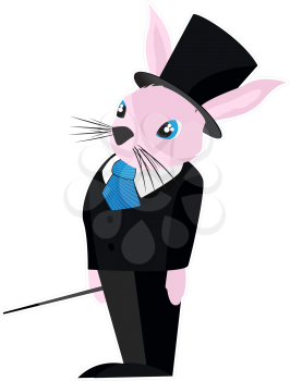 Cartoon style drawing of a rabbit magician