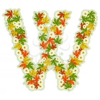 Pattern letter W made from flowers and leaves