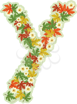 Pattern letter Y made from flowers and leaves