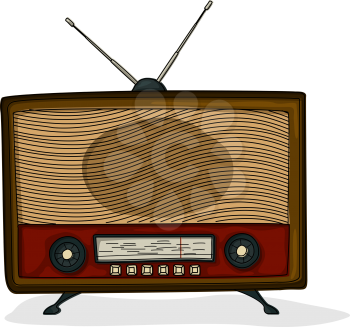 Retro style cartoon radio  drawing over white background