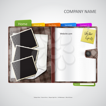 Website design template with open agenda and instant photos