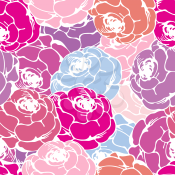 Seamless pattern with roses in red and pink tones