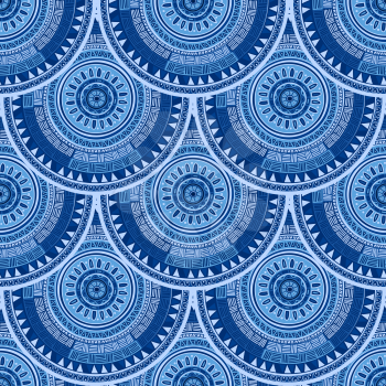 Fish scale design seamless pattern with ethnic motif