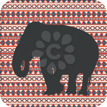 Colorful background with tribal ornament and elephant