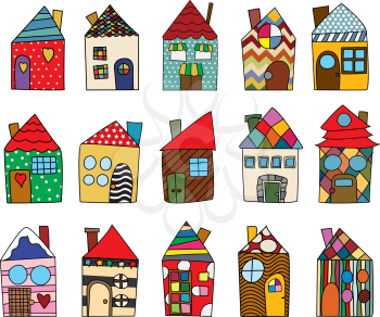 Childlike house drawings collection against white background