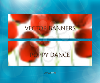 Vibrant  horizontal banners for web design with poppy flowers, vector illustration