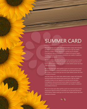 Summer text card with sunflowers and bees