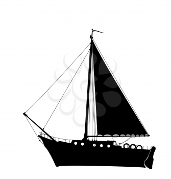 Sailing yacht vector silhouette, isolated objects over white background