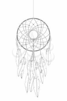 Dreamcatcher vector drawing outlined over white background
