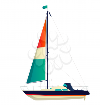 Sailing yacht vector, isolated objects over white background