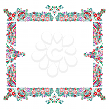 Hungarian folk style floral frame over white background with copy space