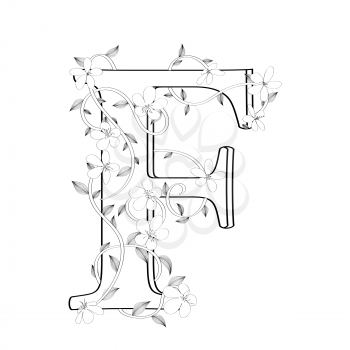 Letter F floral sketch over white background