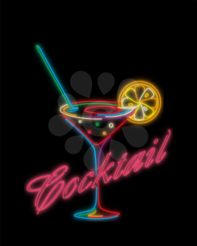 Neon effect vector cocktail symbol over black background