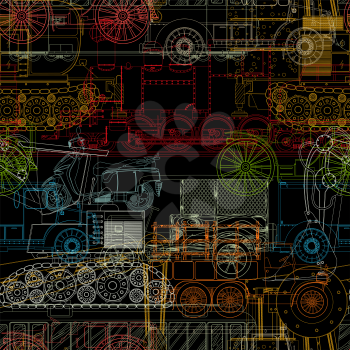 Vehicles seamless vector pattern in colors