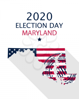 2020 United States of America Presidential Election Maryland vector template.  USA flag, vote stamp and Maryland silhouette