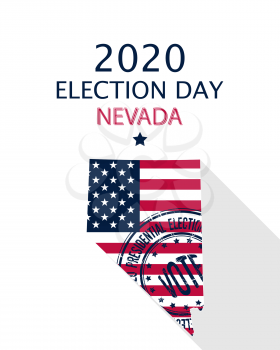 2020 United States of America Presidential Election Nevada vector template.  USA flag, vote stamp and Nevada silhouette