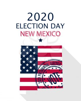 2020 United States of America Presidential Election New Mexico vector template.  USA flag, vote stamp and New Mexico silhouette