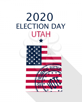 2020 United States of America Presidential Election Utah vector template.  USA flag, vote stamp and Utah silhouette