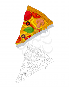 Comic style sketch drawing of a fresh pizza slice