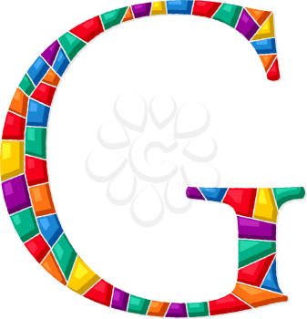 Letter G vector mosaic tiles composition in colors over white background