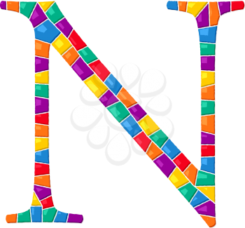 Letter N vector mosaic tiles composition in colors over white background