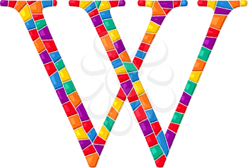 Letter W vector mosaic tiles composition in colors over white background