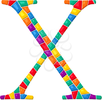 Letter X vector mosaic tiles composition in colors over white background