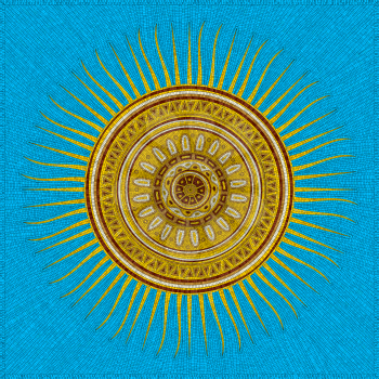 Tribal sun vector mosaic over blue