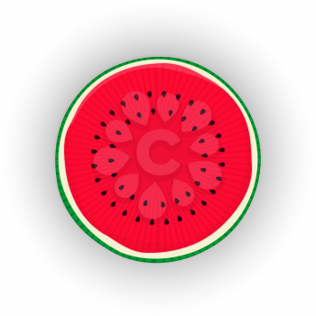 Sliced watermelon  and leaf, vector icon over white background