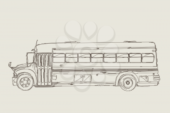Vintage school bus vector sketch drawing