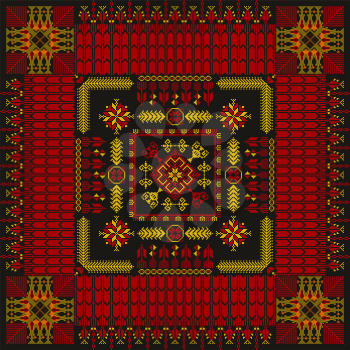 Traditional Palestinian Embroidery Pattern in colors, editable vector composition