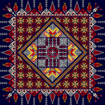 Traditional Palestinian Embroidery Pattern in colors, editable vector composition