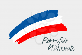 National France day vector template. Creative typography for greeting cards, holiday greetings and invitations with traditional greeting and flag. Vector illustration.