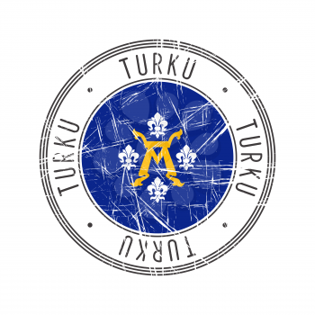 Turku city, Finland. Grunge postal rubber stamp over white background
