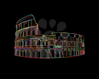 Colosseum brush sketch in colors, vector illustration