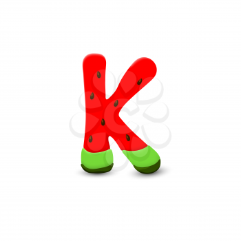 Watermelon letter K, 3d vector icon over white background