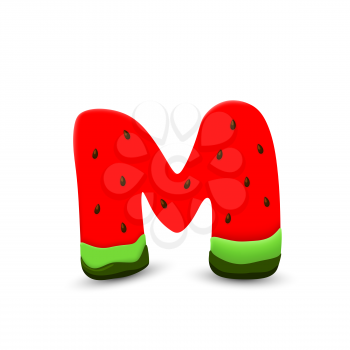 Watermelon letter M, 3d vector icon over white background