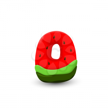 Watermelon letter O, 3d vector icon over white background