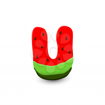 Watermelon letter U, 3d vector icon over white background