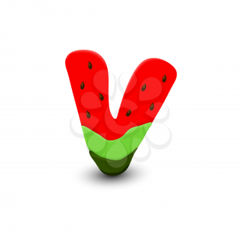 Watermelon letter V, 3d vector icon over white background